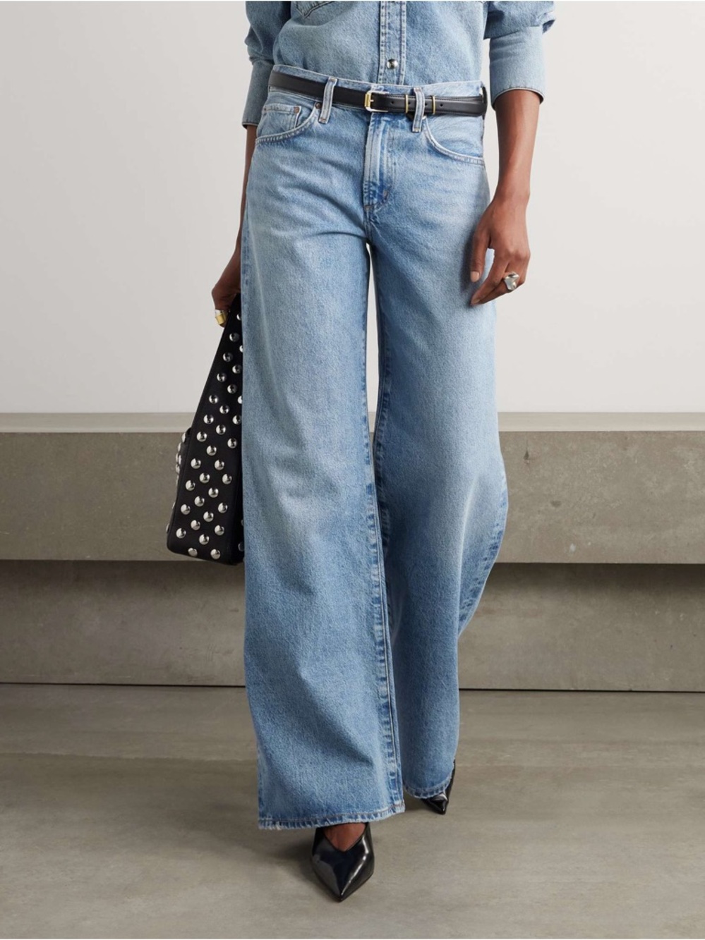 AGOLDE Clara Wide Leg Frayed Hem Jeans